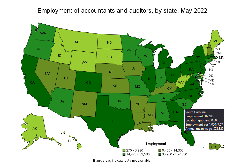 Map of Accounting Wages and Employment