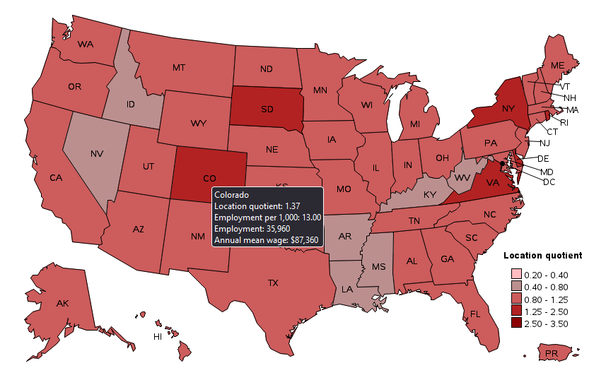 map of Colorado employment statistics