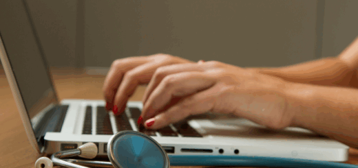 BSH healthcare person typing with statoscope