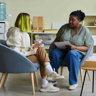 college student with career counselor